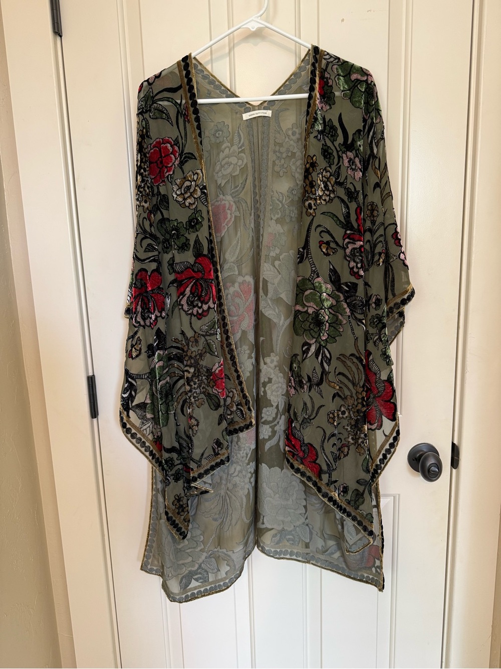 Urban Outfitters Sheer Olive Floral Burnout Velvet Cardigan